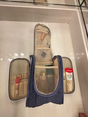 Denim Blue Hanging Toiletry Organizer with Mesh Compartments
